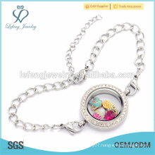 Customized stainless steel WaterDrop Chain bracelet, floating locket bracelet